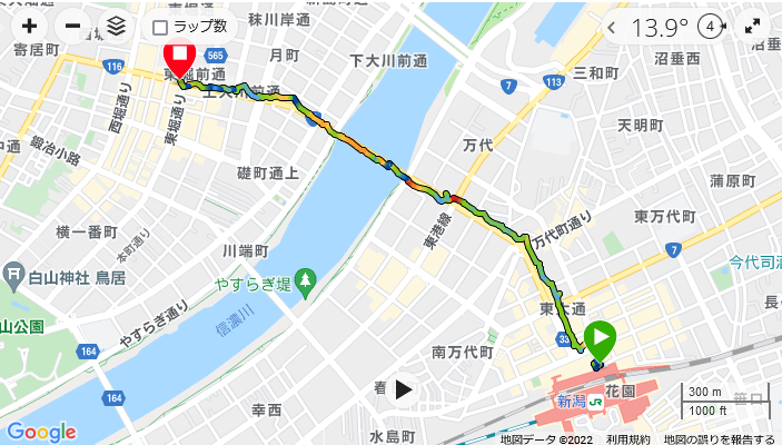 新潟駅から古町まで徒歩の地図